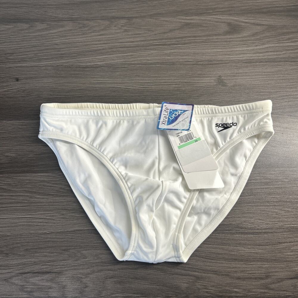 Speedo Men’s Swim Brief Size 34 White NWT New Old Stock Racing Swimsuit READ